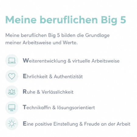 Meine beruflichen Big 5 Übersicht zu meinen beruflichen Big 5.